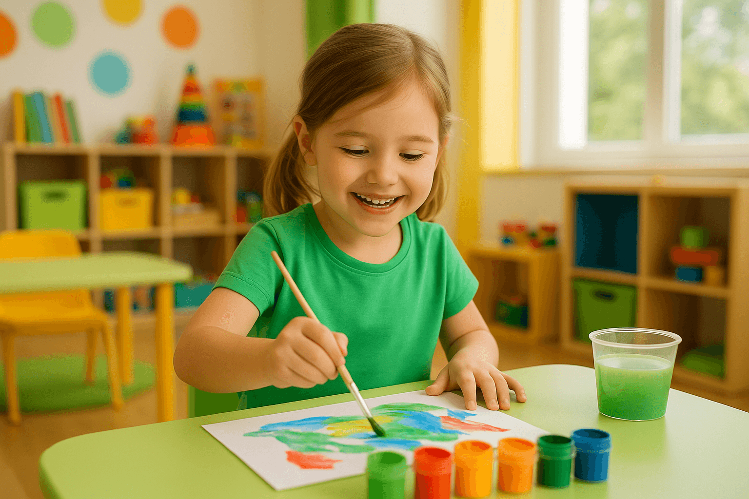 Copil fericit în timpul activităților la grădiniță